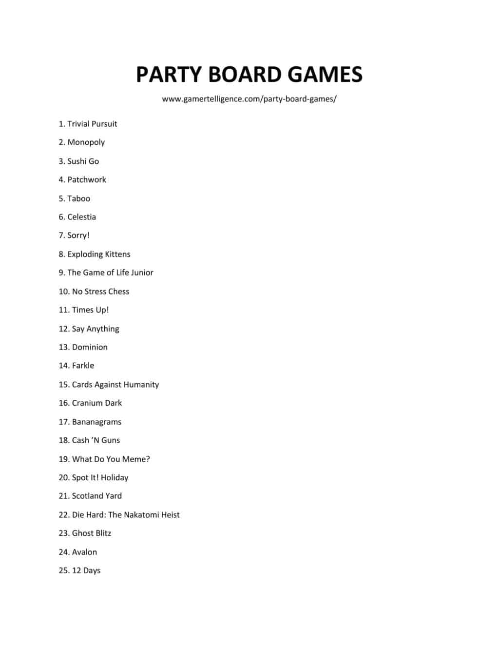 Downloadable and printable list