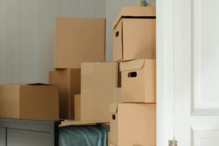 stack of brown boxes
