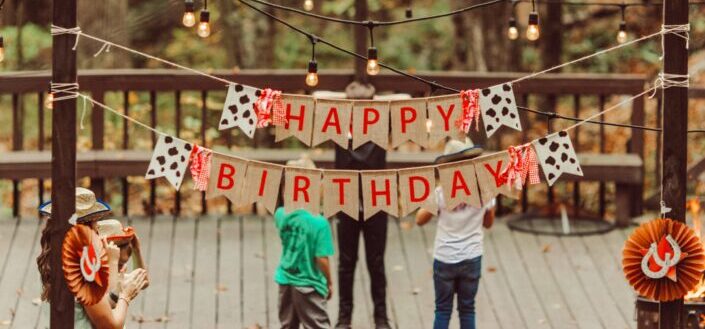 a banner with "Happy Birthday" written on it