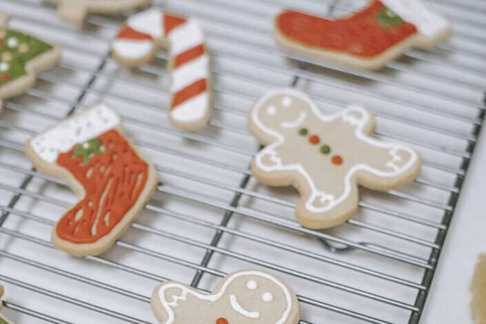 Christmas sugar cookies on cooling rack
