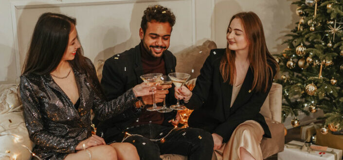 People drinking and making a toast