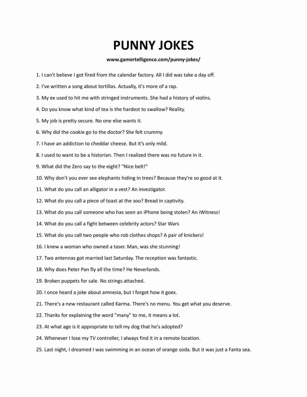 Downloadable and Printable List