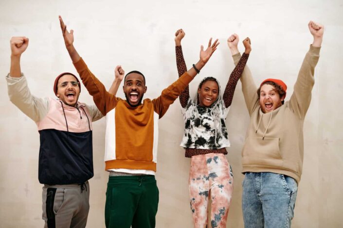 Friends Cheering Together